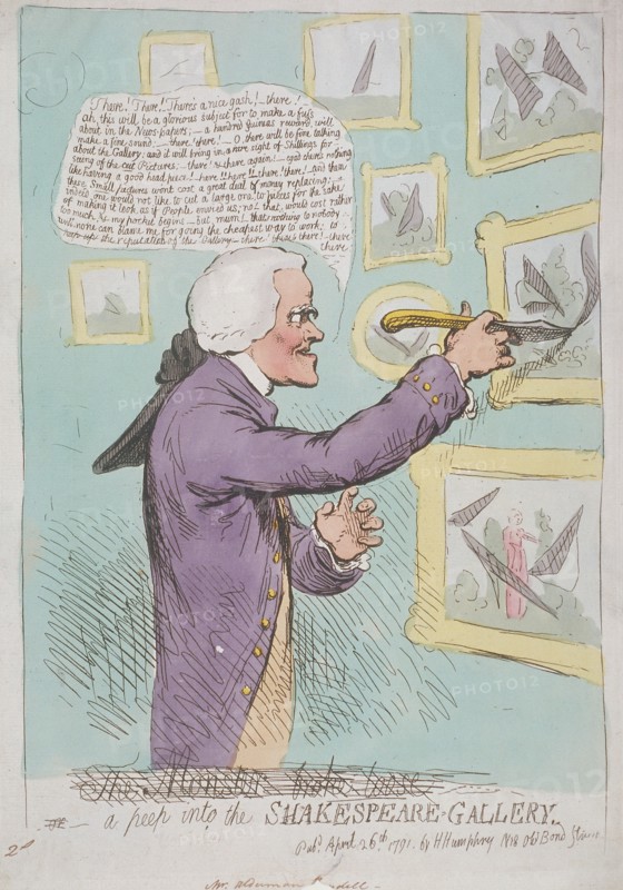 'The Monster broke loose or, a peep into the Shakespeare-Gallery', 1791. Artist: Anon
