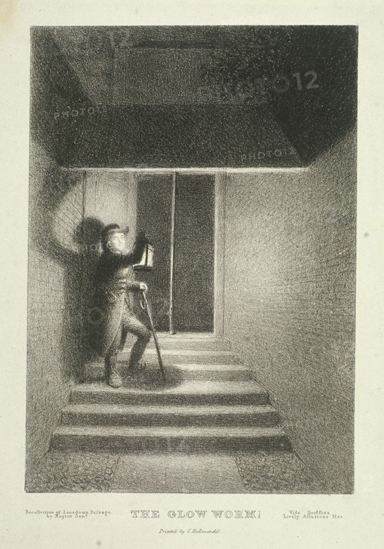 'The Glow Worm'; a watchman with his lantern in Lansdown Passage, Westminster, London, c1820. Artist: George Hayter