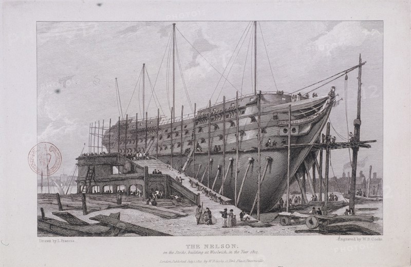The 'Nelson' at the Royal Dockyard, Woolwich, London, 1815. Artist: William Bernard Cooke