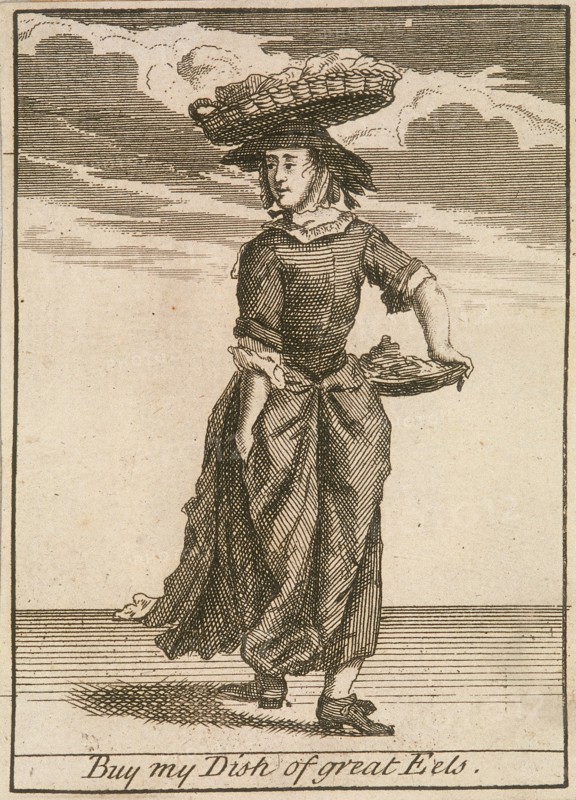 'Buy my Dish of great Eels', Cries of London, (c1688?). Artist: Anon