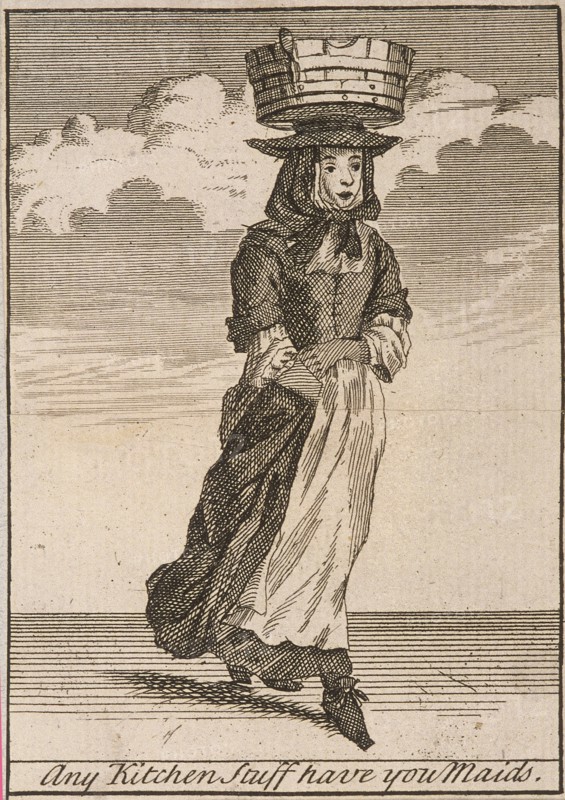 'Any Kitchen Stuff have you Maids', Cries of London, (c1688?). Artist: Anon