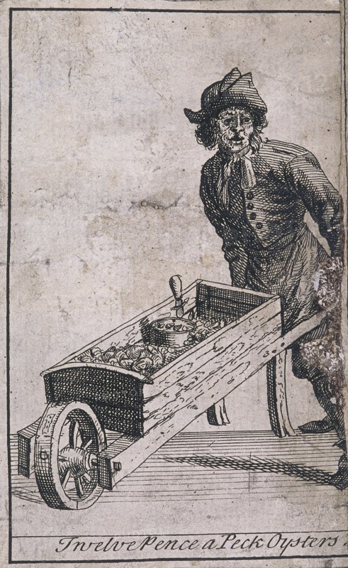 'Twelve Pence a Peck Oysters', Cries of London, (c1688?). Artist: Anon