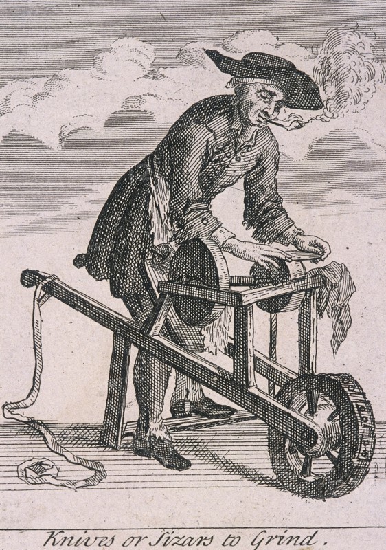 'Knives or Sizars to Grind', Cries of London, (c1688?). Artist: Anon