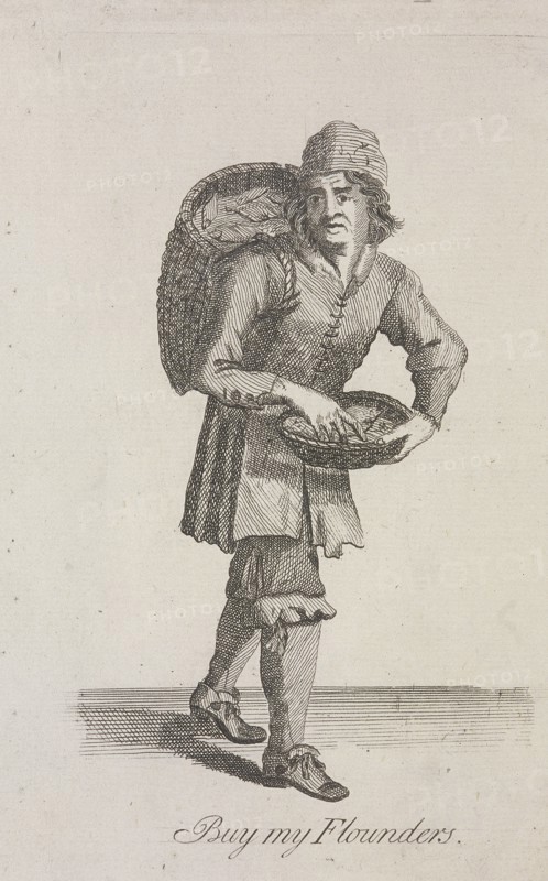 'Buy my Flounders', Cries of London, c1688. Artist: Anon
