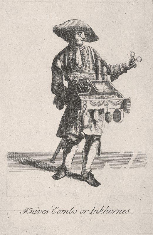 'Knives Combs or Inkhornes', Cries of London, c1688. Artist: Anon