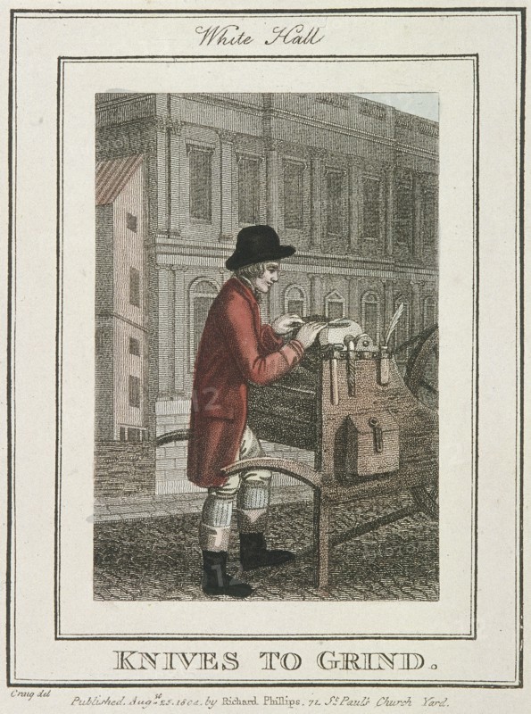 'Knives to Grind', Cries of London, 1804. Artist: Anon