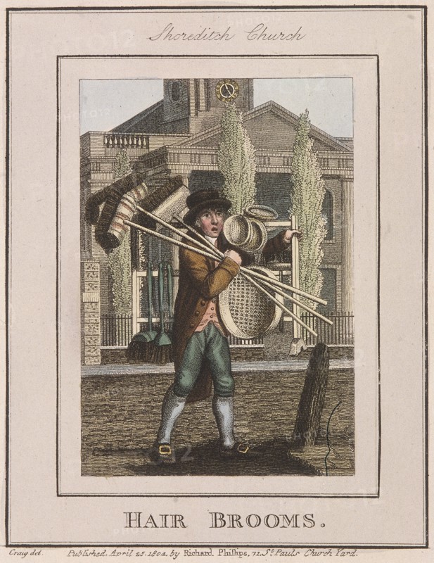 'Hair Brooms', Cries of London, 1804. Artist: Anon