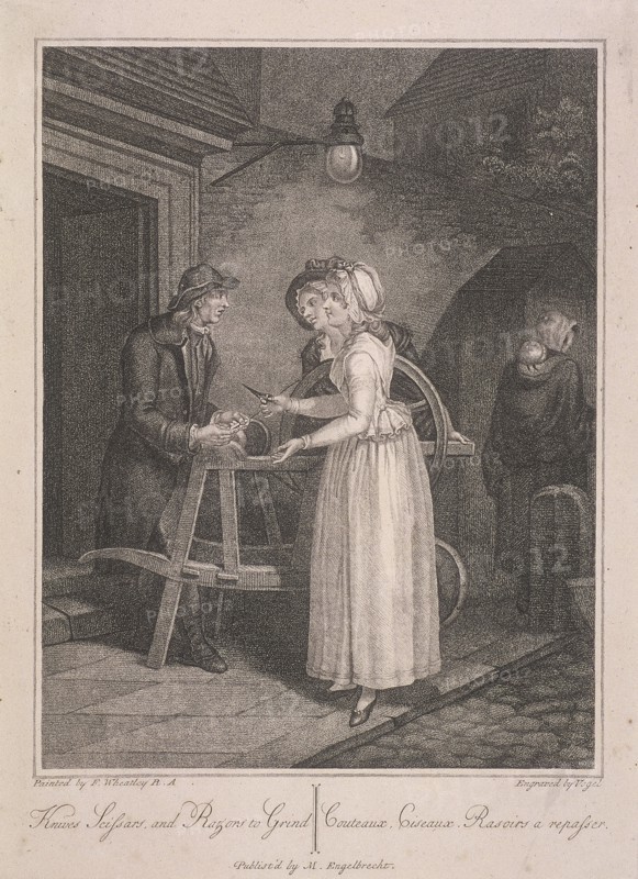 'Knives Scissars and Razors to Grind', Cries of London, c1795. Artist: Vogel