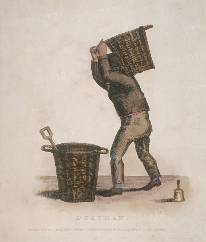 Dustman carrying a basket of refuse on his back, 1820. Artist: Thomas Lord Busby