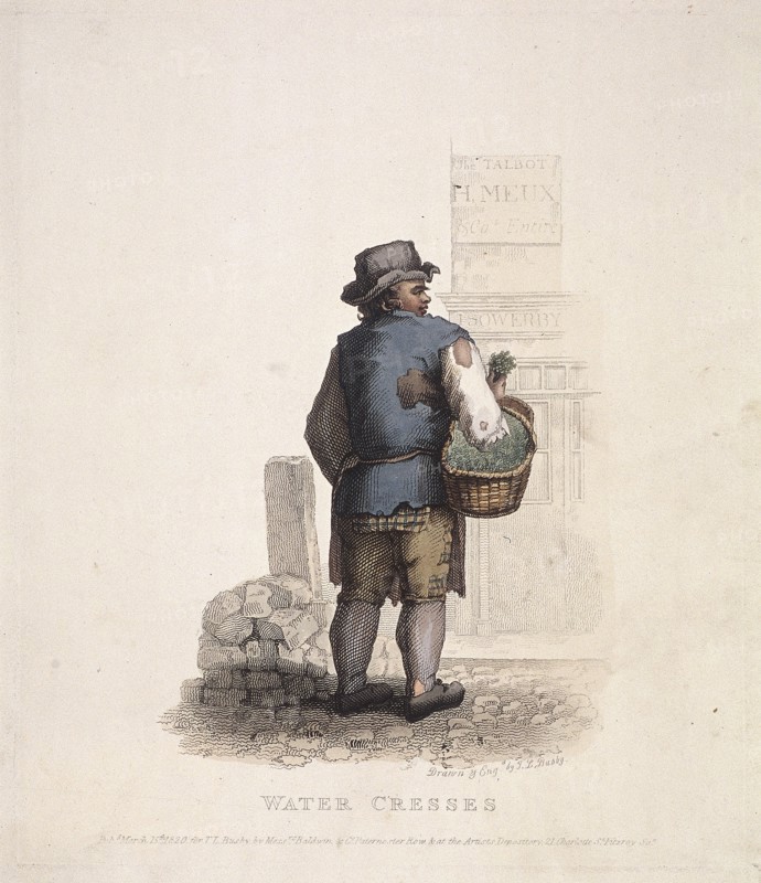 Watercress seller with a basket on his arm, 1820. Artist: Thomas Lord Busby