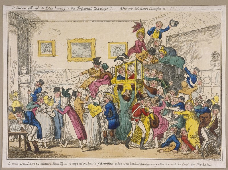 Bonaparte's coach on show at Bullock's Museum, Piccadilly, Westminster, London, 1835. Artist: George Cruikshank
