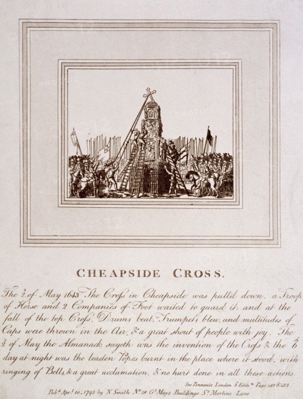 The destruction of the Cheapside Cross, London, 1793. Artist: Anon