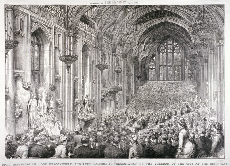 Civic reception of Lord Beaconsfield and Lord Salisbury at the Guildhall, London, 1878. Artist: Anon