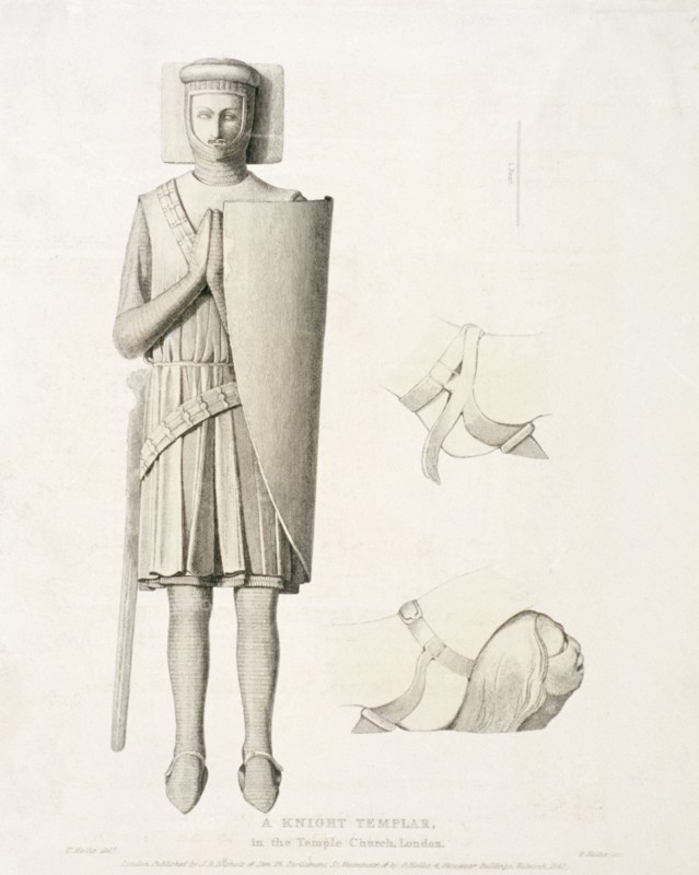 View of the effigy of a knight from Temple Church, London, 1840. Artist: George Hollis