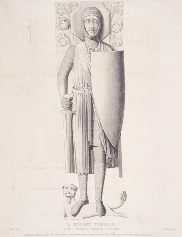 View of the effigy of a knight from Temple Church, London, 1840. Artist: George Hollis