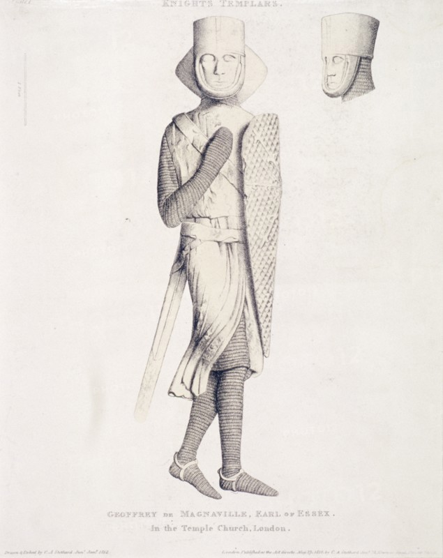 View of the effigy of Geoffrey de Mandeville, Earl of Essex, from Temple Church, London, 1840. Artist: Charles Alfred Stothard