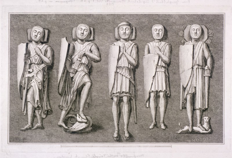 Five effigies of knights from Temple Church, London, 1786. Creator: James Basire I.