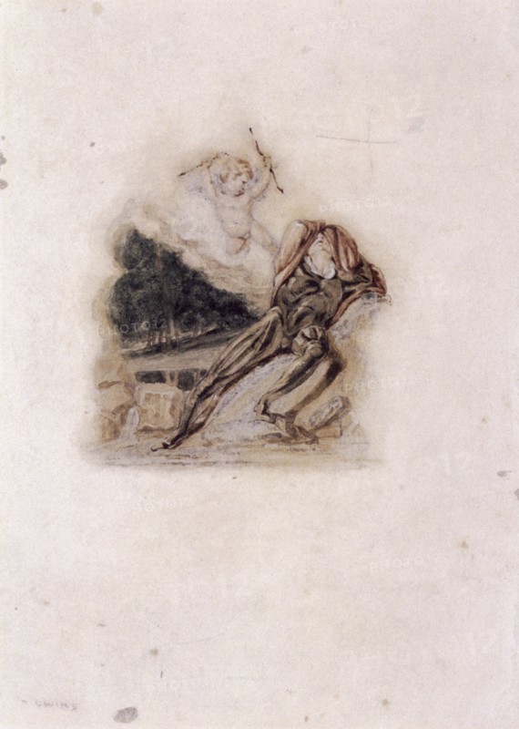 Cupid and lover lamenting the death of a loved one', c1802-c1857. Artist: Thomas Uwins