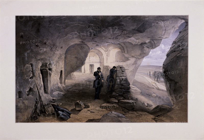 'Excavated Church in the Caverns at Inkermann Looking West', Crimea, Ukraine, 1855. Artist: Day & Son