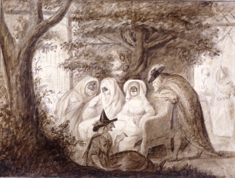 Figures dressed in masquerade costume at Vauxhall Gardens, Lambeth, London, 1782. Artist: Anon