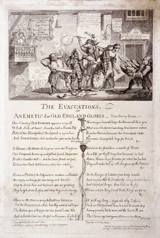 'The evacuations, or an emetic for old England glorys', 1762. Artist: Anon