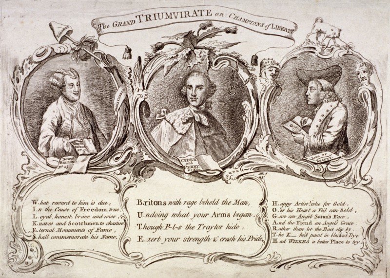 'The Grand Triumvirate or Champions of Liberty ...', 1763. Artist: Anon