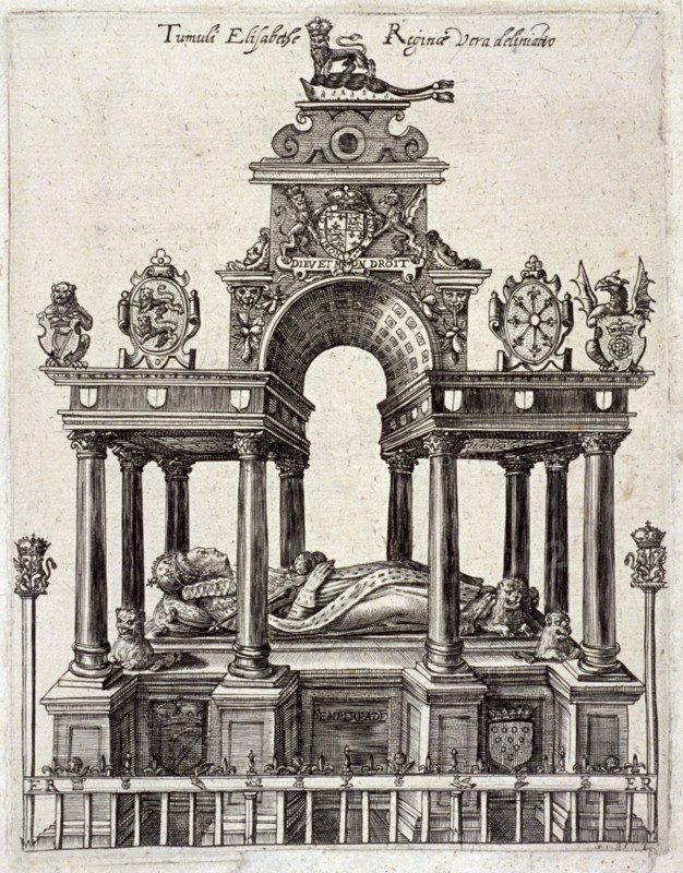 Queen Elizabeth I's tomb in the Henry VII Chapel, Westminster Abbey, London, c1680. Artist: Anon