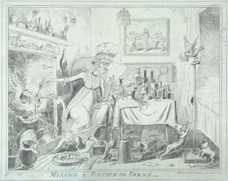 Mixing a recipe for corns', 1835. Artist: George Cruikshank