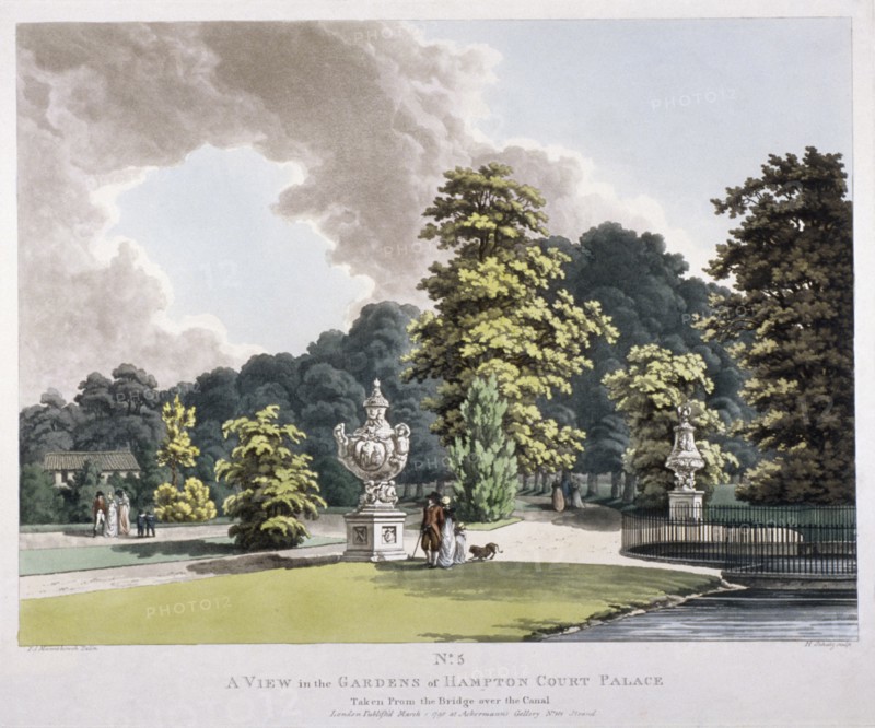Gardens at Hampton Court Palace, Hampton, Middlesex, 1798. Artist: Heinrich Schutz
