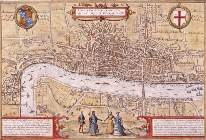 Map of the City of London, Southwark and part of Westminster, 1572. Artist: Franz Hogenberg