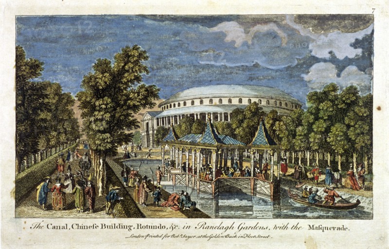 View of the Canal, Chinese Building and Rotunda in Ranelagh Gardens, Chelsea, London, c1750. Artist: Anon
