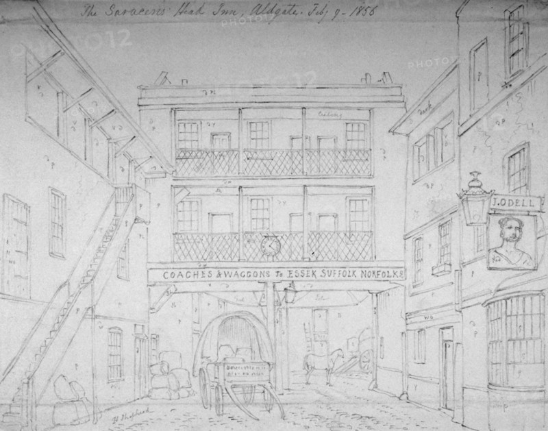 Saracen's Head Inn, Aldgate, London, 1856. Artist: Thomas Hosmer Shepherd