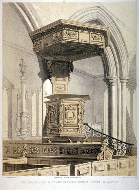 All Hallows-by-the-Tower Church, London, 1843. Artist: Charles James Richardson