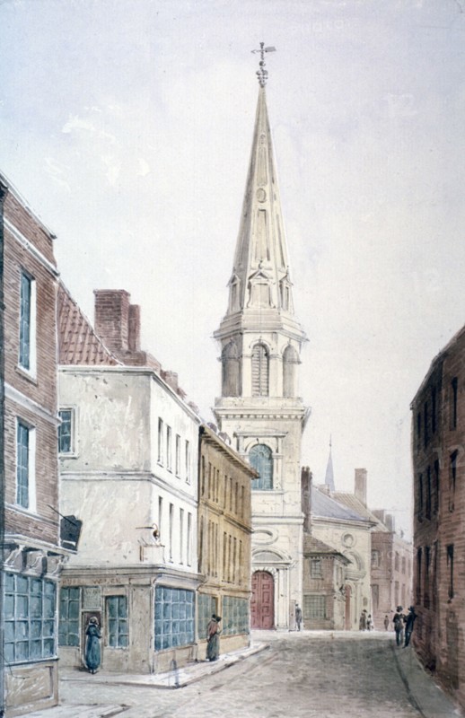 View of St Antholin from the west, City of London, c1850. Artist: Anon