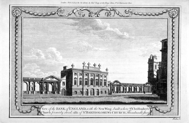 View of the Bank of England showing the new wing, 1790. Artist: John Peltro