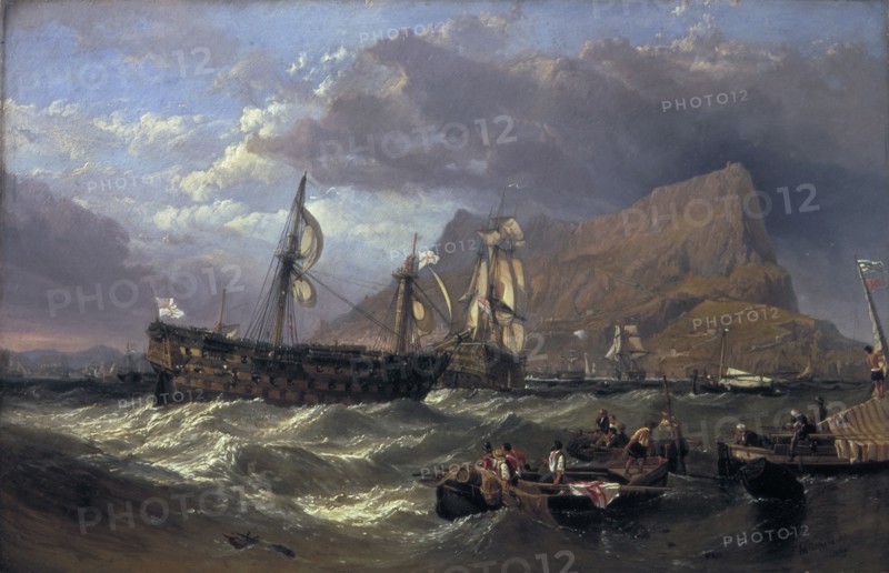 'The 'Victory' towed into Gibraltar', 1854. Artist: Clarkson Stanfield