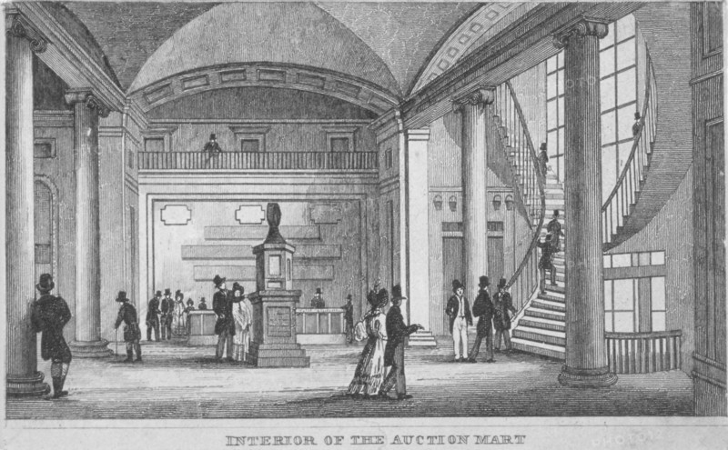 Interior of the Auction Mart in Bartholomew Lane, City of London, 1835. Artist: Anon