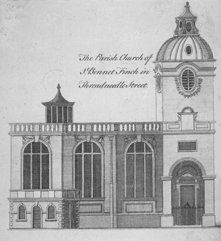 Elevation of the Church of St Benet Fink, City of London, 1760. Artist: Anon