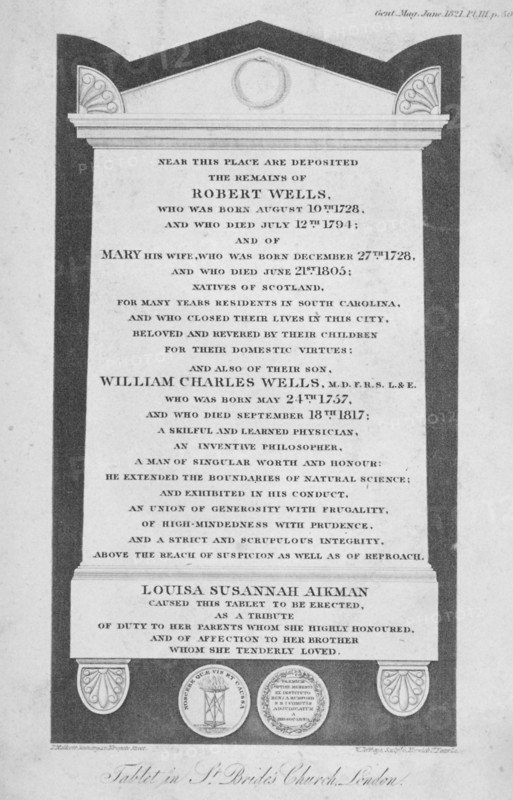 Memorial in St Bride's Church, Fleet Street, City of London, 1821. Artist: W Jeffreys