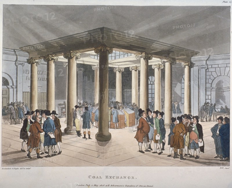 Interior view of the Coal Exchange, Thames Street, City of London, 1808. Artist: Unknown