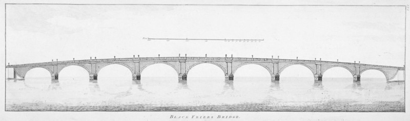 Longitudinal section of Blackfriars Bridge, London, 1766. Artist: Anon