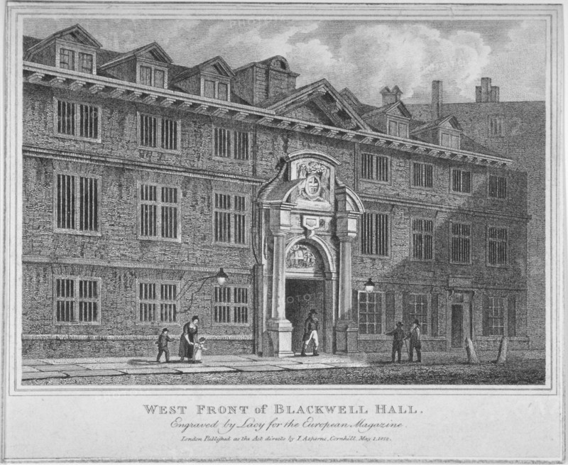 West front of Blackwell Hall, City of London, 1812. Artist: S Lacey