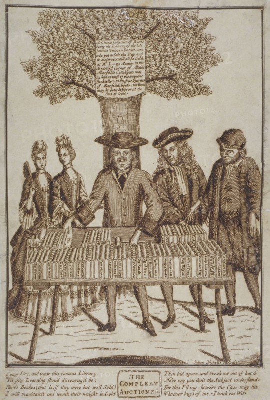 Book seller in Moorfields, on the site of the later Blomfield Street, City of London, 1750. Artist: Anon