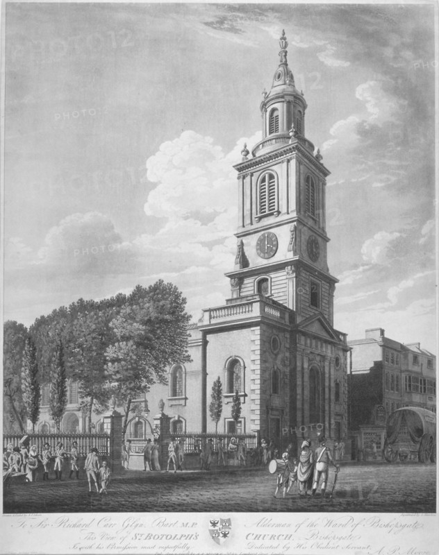 Church of St Botolph without Bishopsgate, City of London, 1802. Artist: George Hawkins