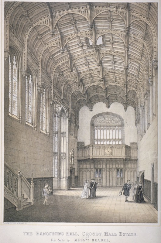 Interior view of the Banqueting Hall in Crosby Hall at no 36 Bishopsgate, City of London, 1871. Artist: Anon