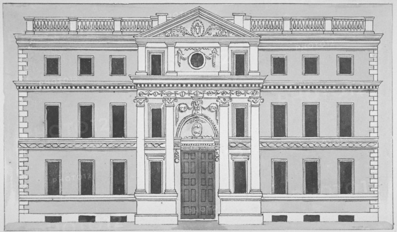 Front elevation of the Drapers' Hall, Throgmorton Street, City of London, 1850. Artist: Anon