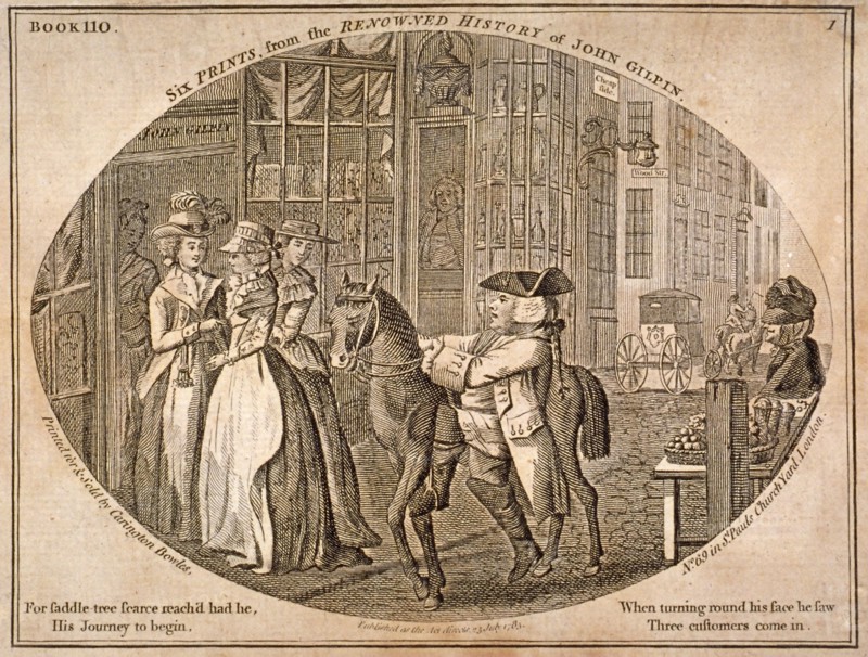 One of six prints from the renowned history of John Gilpin, 1785. Artist: Anon