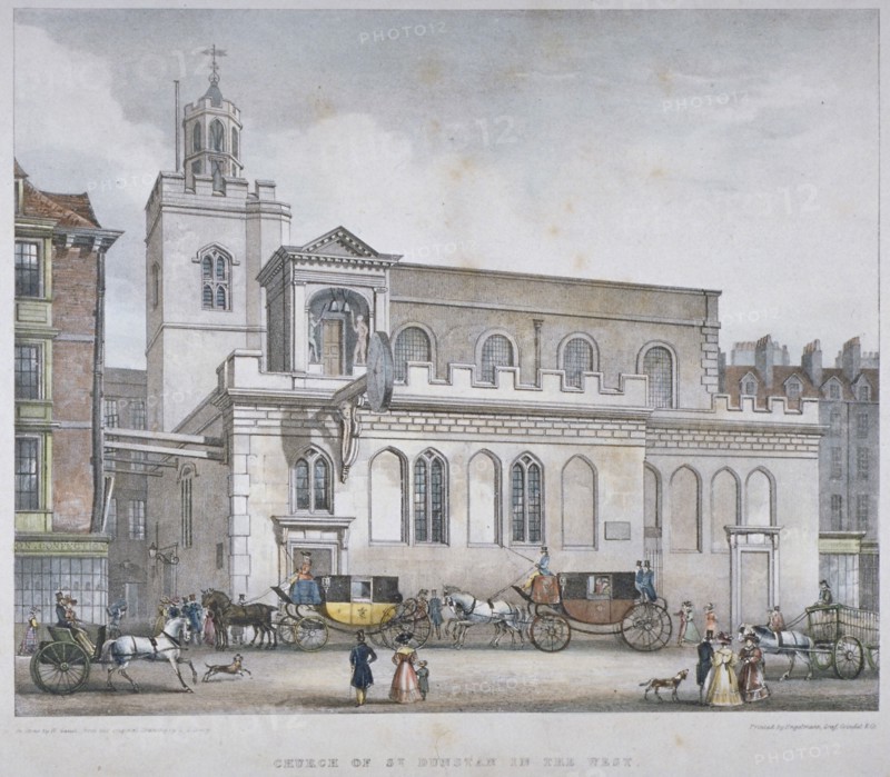 Church of St Dunstan in the West, Fleet Street, City of London, 1829. Artist: W Ganci
