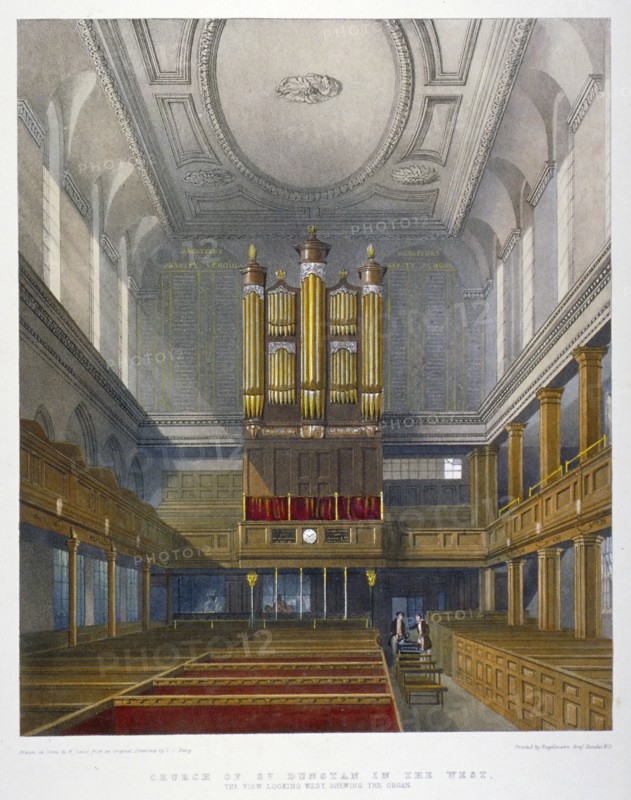 Interior, looking west, Church of St Dunstan in the West, Fleet Street, City of London, 1829. Artist: W Ganci