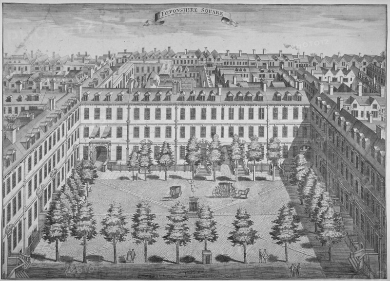 Bird's-eye view of Devonshire Square, City of London, 1740. Artist: Sutton Nicholls